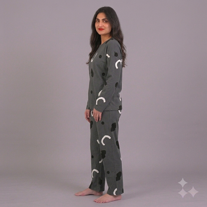 Grey Pattern Print Pajama Set