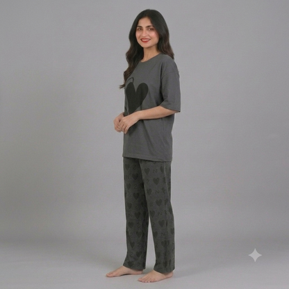 Grey Double Heart Pajama Set