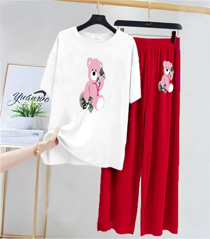 Women’s Teddy Bear Graphic Tee with Trouser Set