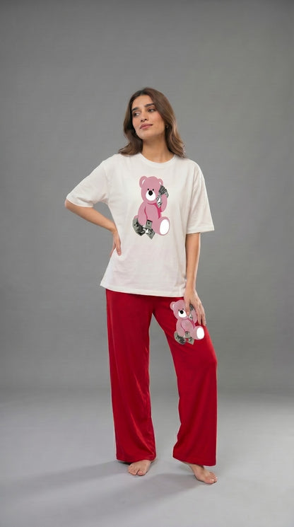 Women’s Teddy Bear Graphic Tee with Trouser Set