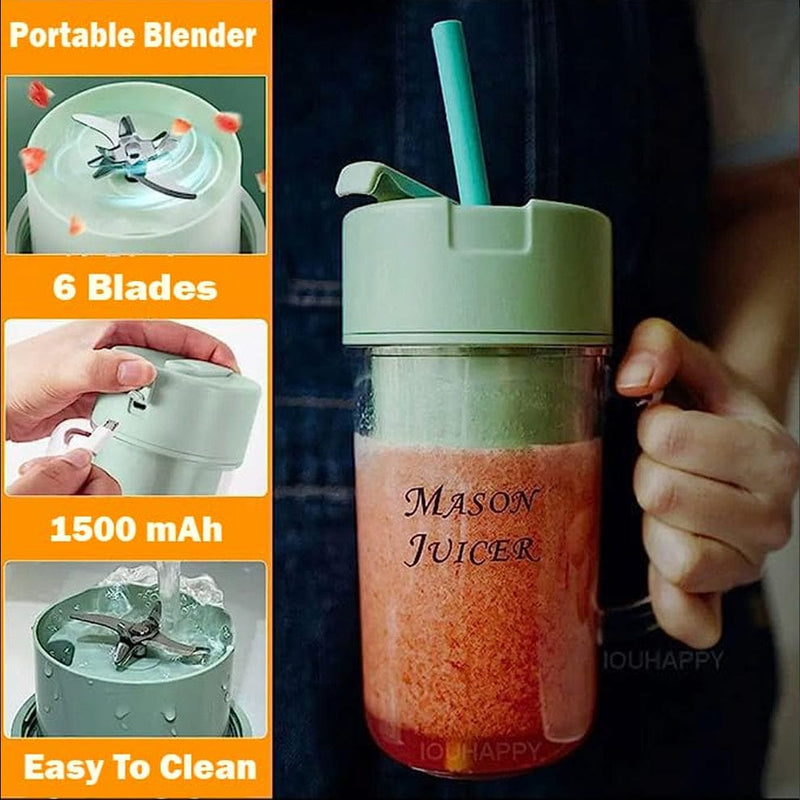 HS-08 Rechargeable Juicer Blender 6 Rotating Blades with Straw
