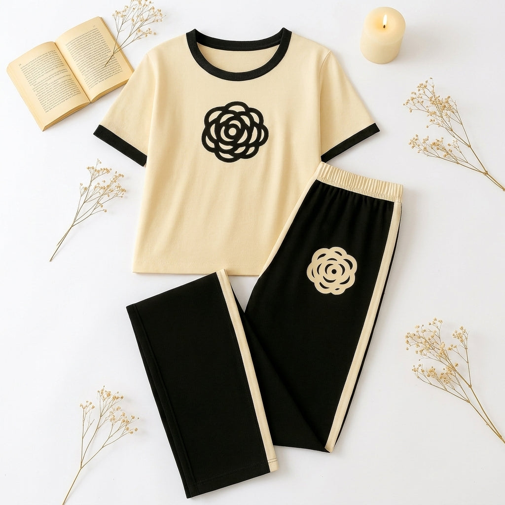 White Flower Style Track Suit