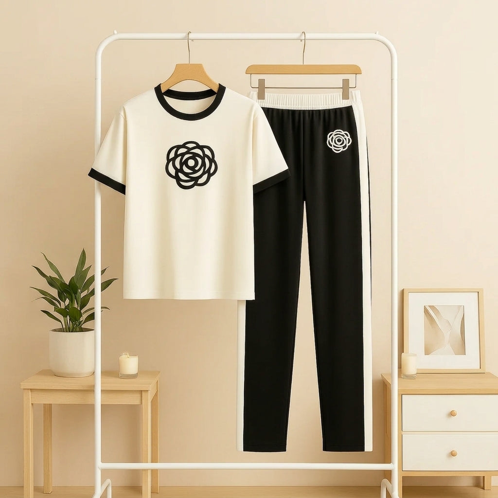 White Flower Style Track Suit