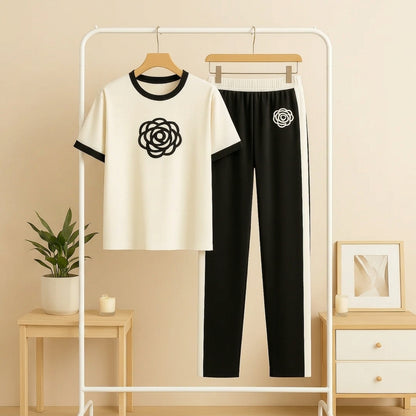 White Flower Style Track Suit
