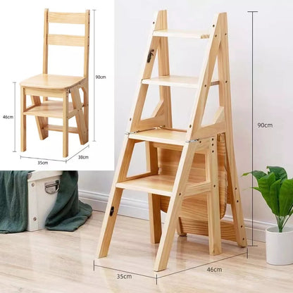 Solid Wood Foldable Dual-Purpose Chair & Ladder