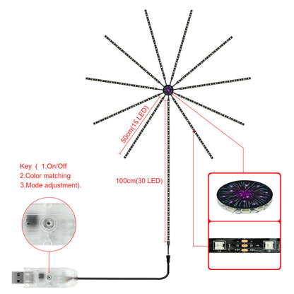 Smart Firework LED Lights Strip Remote Control, Mobile Control, Sound Activated Music and Rotating Fireworks