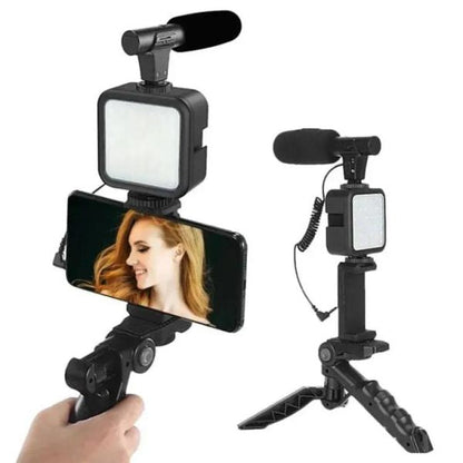 Ay-49 Video Making Kit Mobile Vlogging Tripod Triple Band Light
