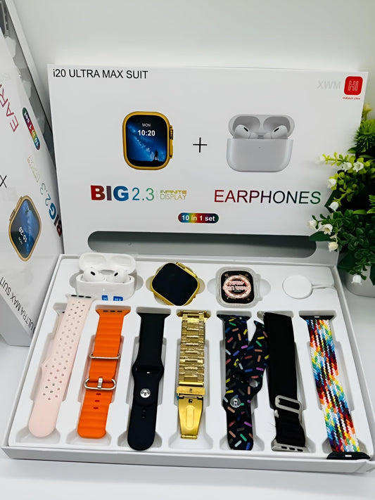 i20 Ultra Max Suit 10 in 1 set Smart Watch + Air pods Pro