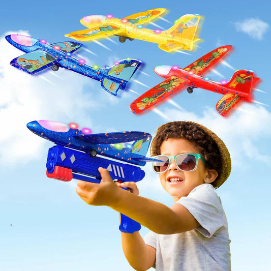 Catapult Launcher Glider Aircraft Gun Toy Glowing Foam Aircraft 10M
