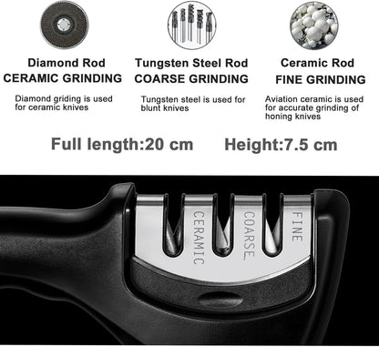 Premium Manual Knife Sharpener – 4-in-1 Kitchen Blade & Scissor Sharpening Tool