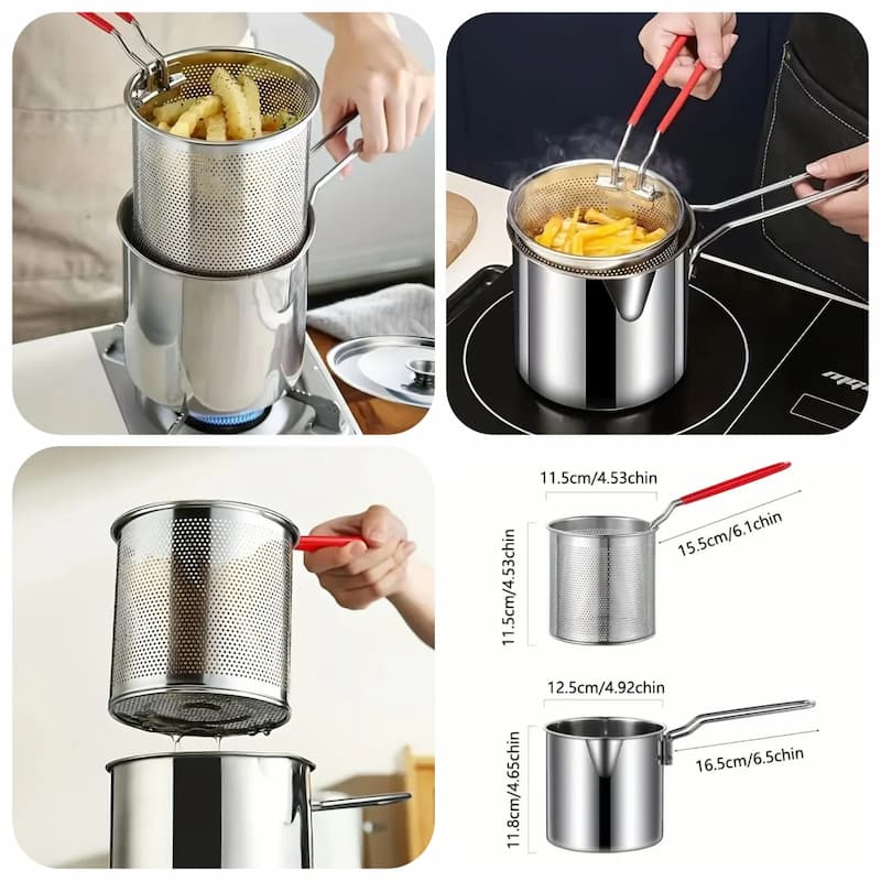 Multipurpose Stainless Steel 304 Deep Fryer Pot with Strainer 1200 ML