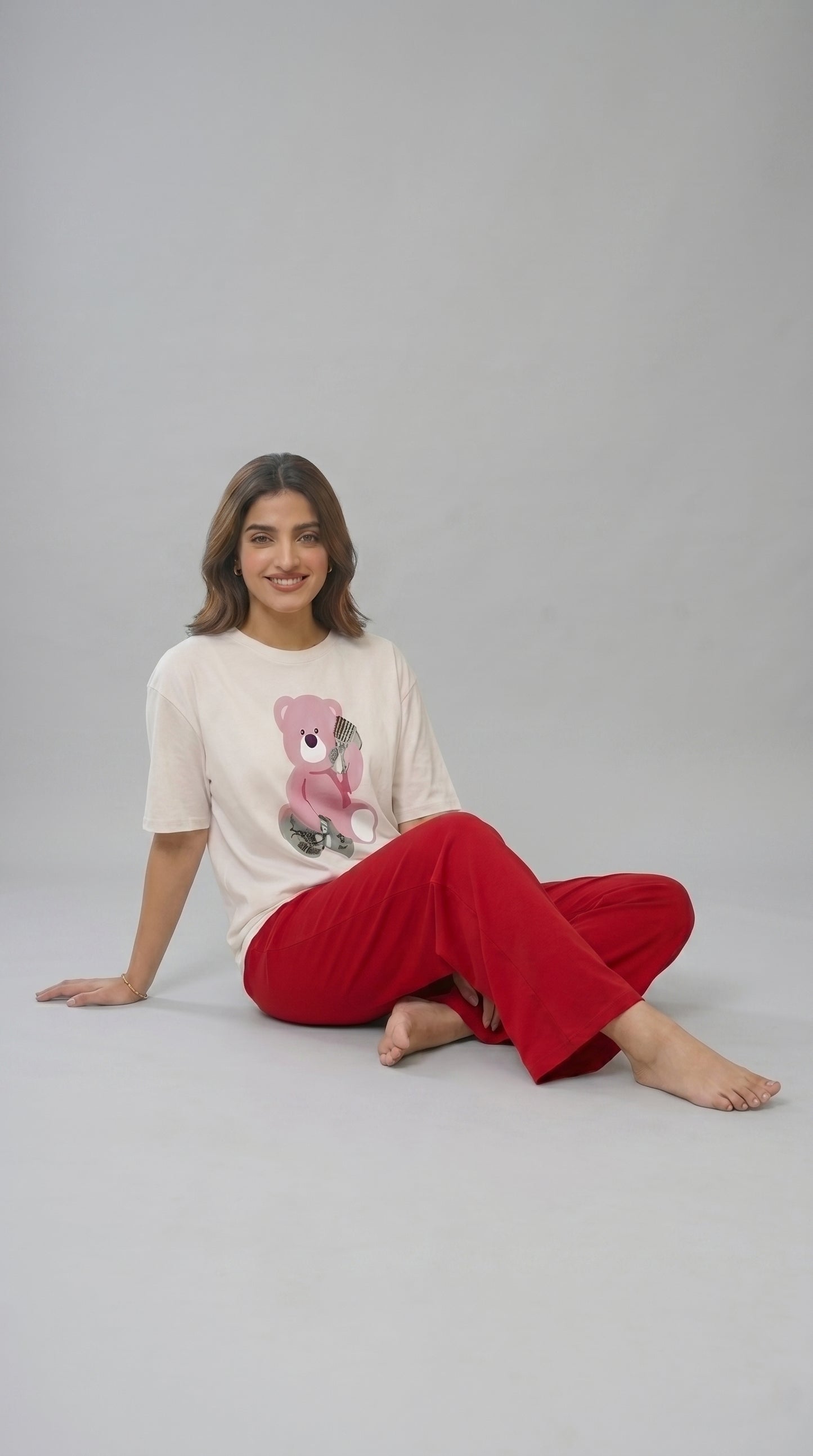 Women’s Teddy Bear Graphic Tee with Trouser Set