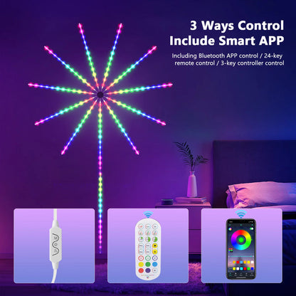 Smart Firework LED Lights Strip Remote Control, Mobile Control, Sound Activated Music and Rotating Fireworks