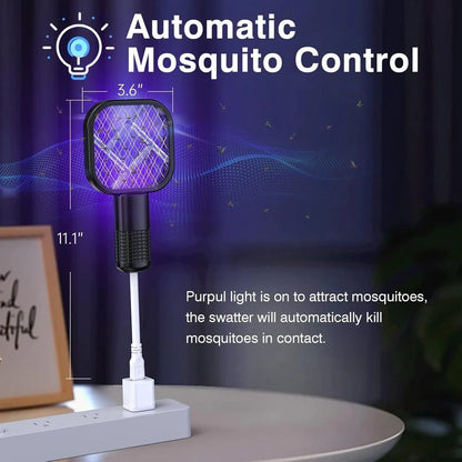 "Mini USB Electric Mosquito Swatter – UV Light Bug Zapper Racket with Spark Discharge, Easy to Use Insect Killer
