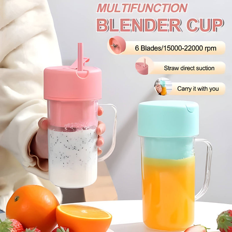 HS-08 Rechargeable Juicer Blender 6 Rotating Blades with Straw