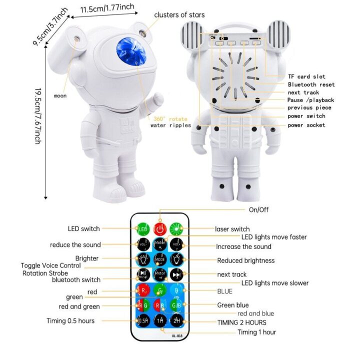 Astronaut Galaxy Projector Lamp Starry Star Bluetooth Music Night